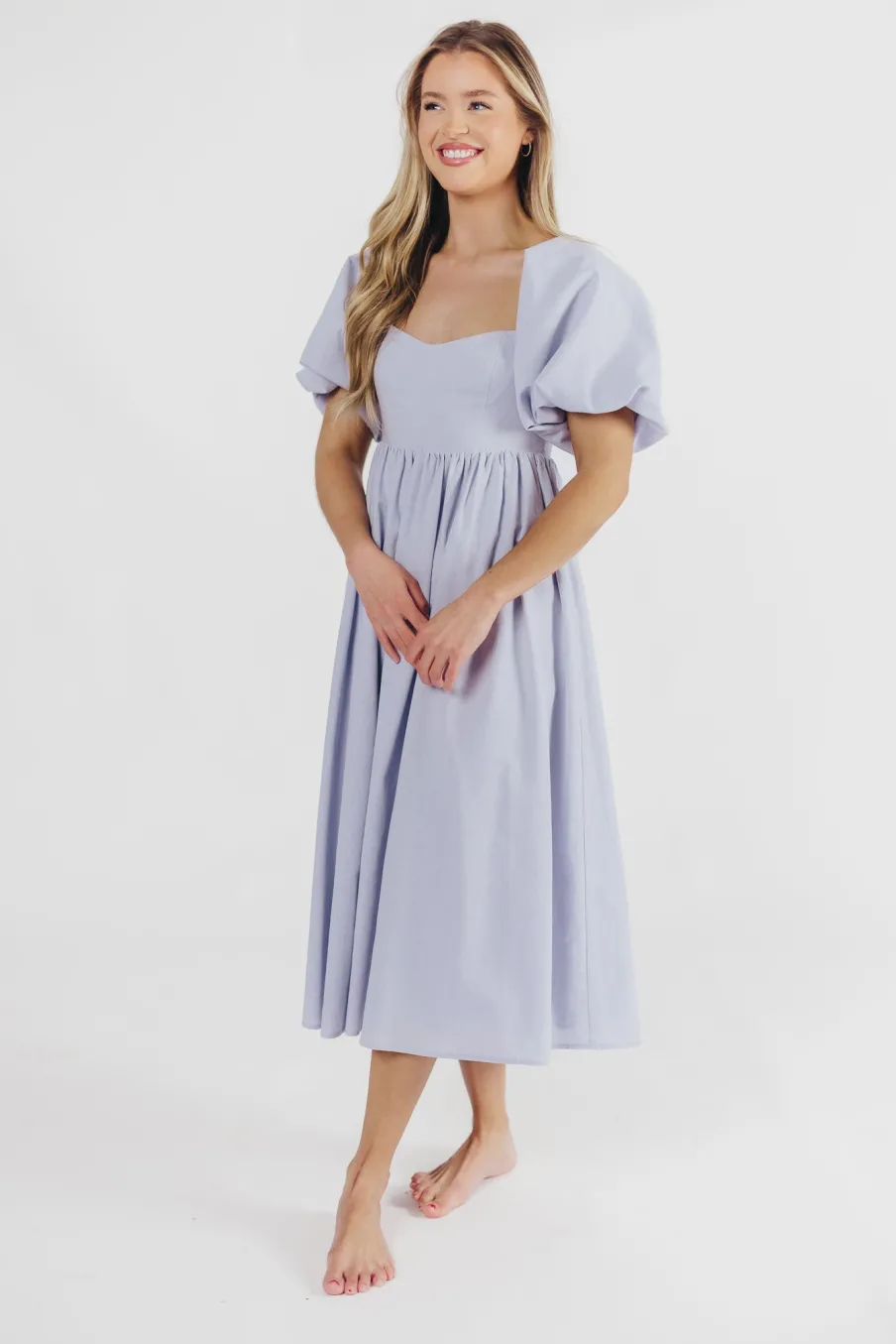 New Worth Collective Hamilton Midi Dress in Light Blue - Bump Friendly & Inclusive Sizing (
