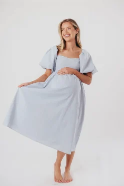 New Worth Collective Hamilton Midi Dress in Light Blue - Bump Friendly & Inclusive Sizing (
