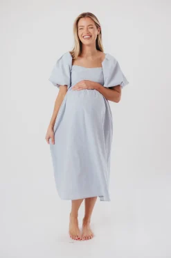 New Worth Collective Hamilton Midi Dress in Light Blue - Bump Friendly & Inclusive Sizing (