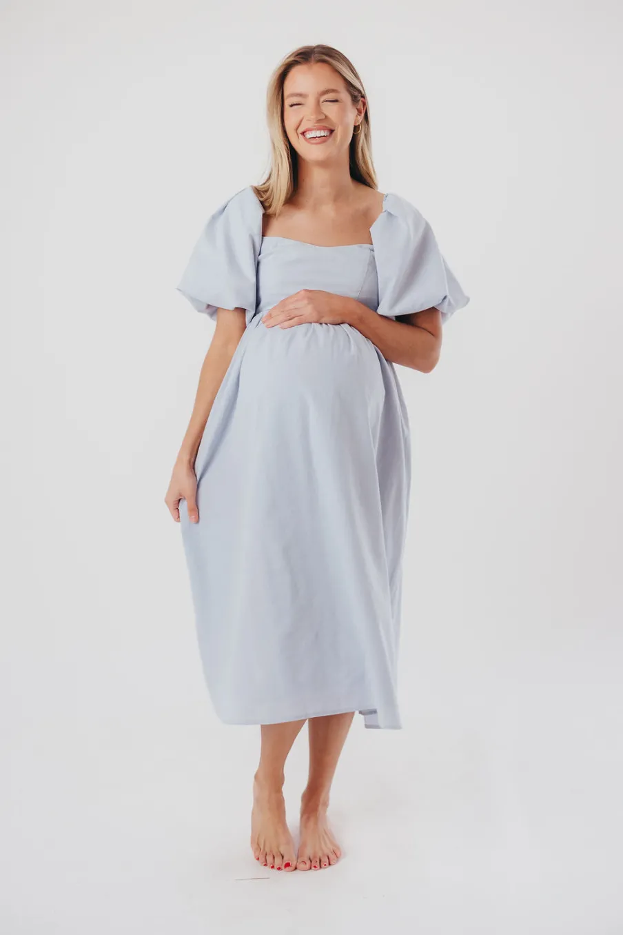 New Worth Collective Hamilton Midi Dress in Light Blue - Bump Friendly & Inclusive Sizing (
