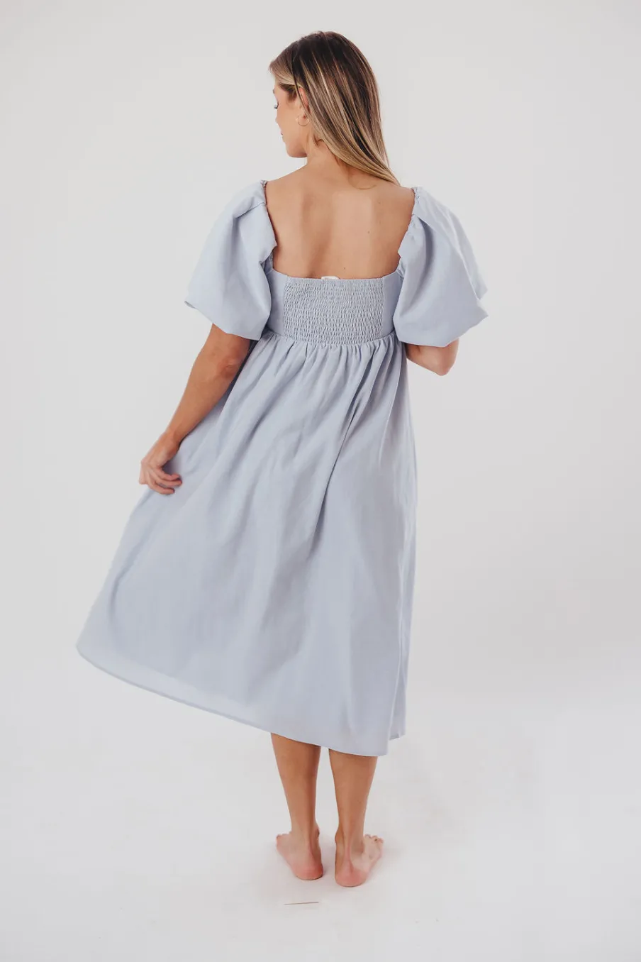New Worth Collective Hamilton Midi Dress in Light Blue - Bump Friendly & Inclusive Sizing (