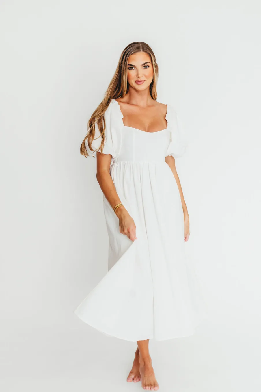 Online Worth Collective Hamilton Midi Dress in Off-White - Bump Friendly (S-2XL)