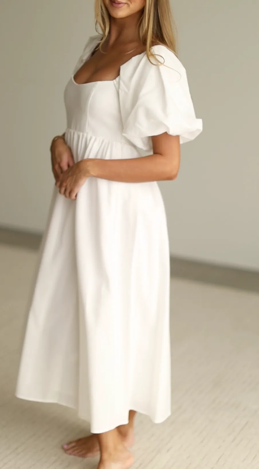 Online Worth Collective Hamilton Midi Dress in Off-White - Bump Friendly (S-2XL)