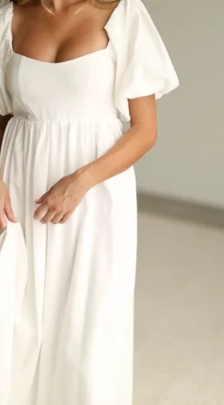 Online Worth Collective Hamilton Midi Dress in Off-White - Bump Friendly (S-2XL)