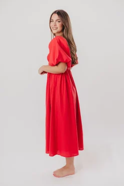 Online Worth Collective Hamilton Midi Dress in Red - Bump Friendly (S-XL)