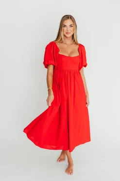 Online Worth Collective Hamilton Midi Dress in Red - Bump Friendly (S-XL)