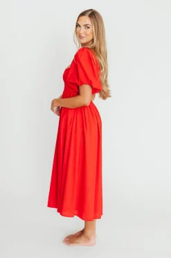 Online Worth Collective Hamilton Midi Dress in Red - Bump Friendly (S-XL)