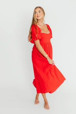 Online Worth Collective Hamilton Midi Dress in Red - Bump Friendly (S-XL)