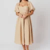 Clearance Worth Collective Hamilton Midi Dress in Taupe - Bump Friendly (S-2XL)