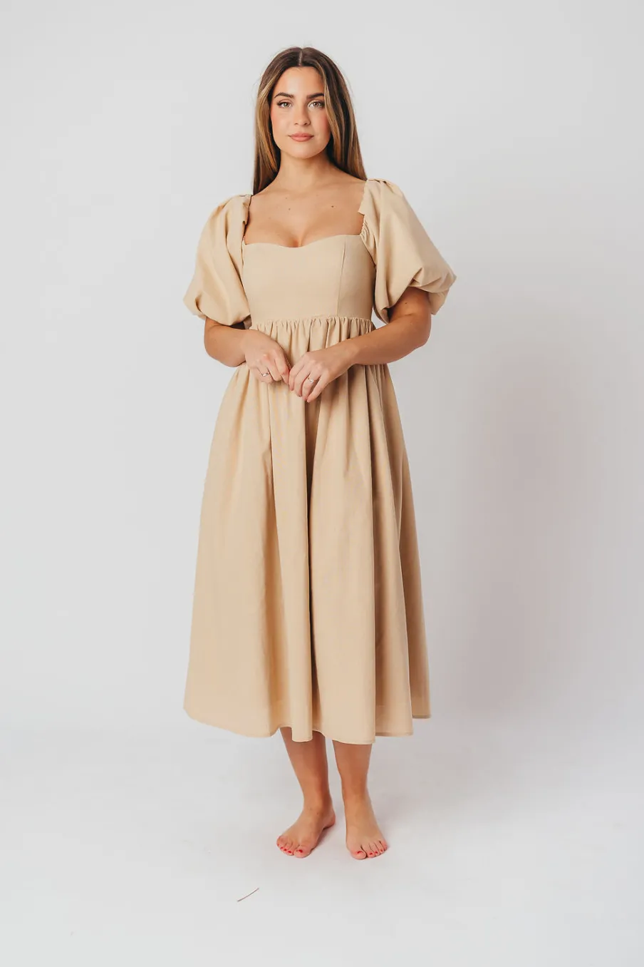 Clearance Worth Collective Hamilton Midi Dress in Taupe - Bump Friendly (S-2XL)