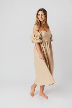 Clearance Worth Collective Hamilton Midi Dress in Taupe - Bump Friendly (S-2XL)