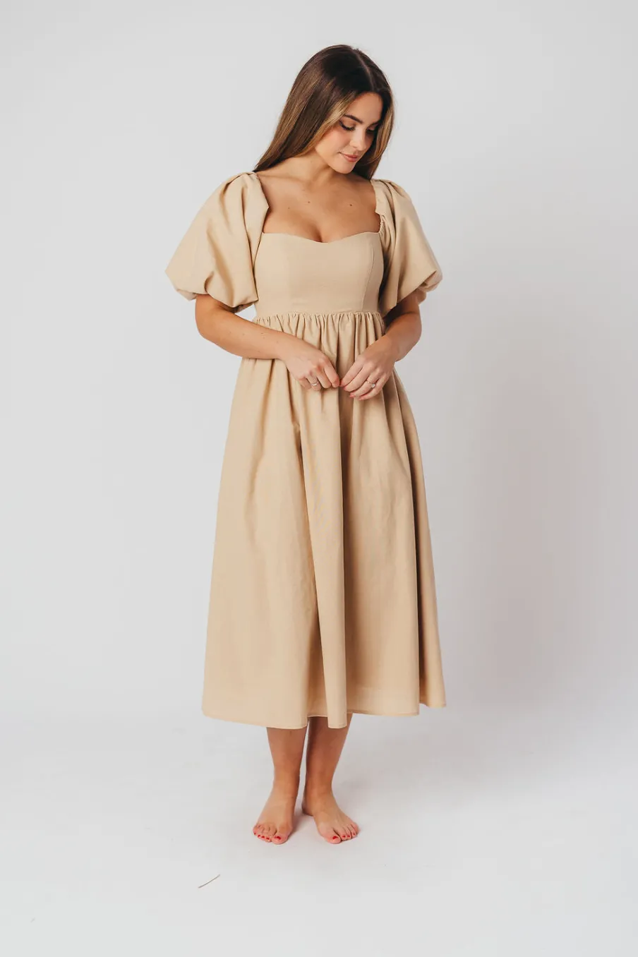 Clearance Worth Collective Hamilton Midi Dress in Taupe - Bump Friendly (S-2XL)