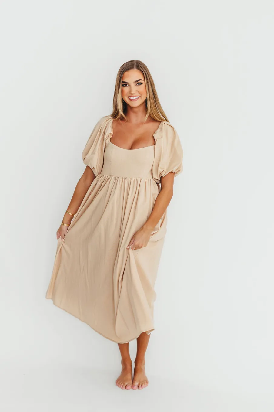 Clearance Worth Collective Hamilton Midi Dress in Taupe - Bump Friendly (S-2XL)