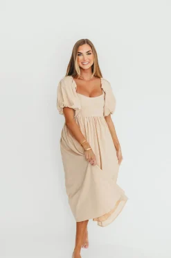 Clearance Worth Collective Hamilton Midi Dress in Taupe - Bump Friendly (S-2XL)