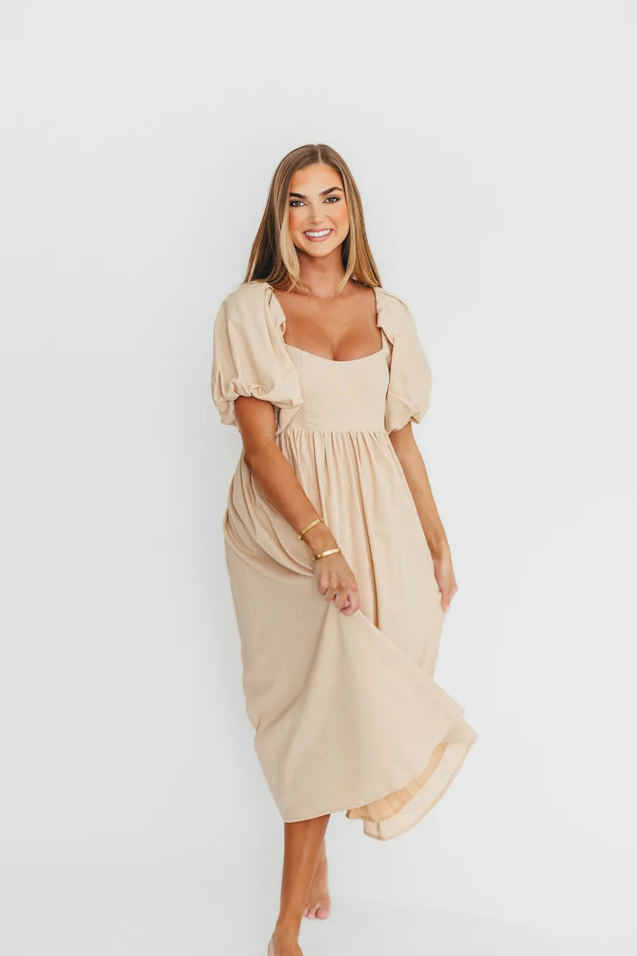 Clearance Worth Collective Hamilton Midi Dress in Taupe - Bump Friendly (S-2XL)