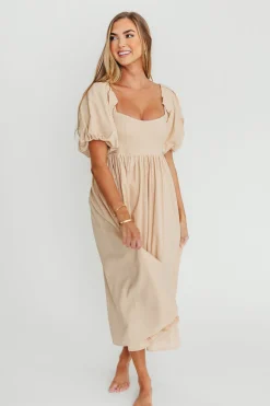 Clearance Worth Collective Hamilton Midi Dress in Taupe - Bump Friendly (S-2XL)