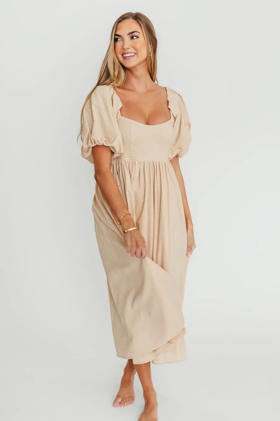Clearance Worth Collective Hamilton Midi Dress in Taupe - Bump Friendly (S-2XL)