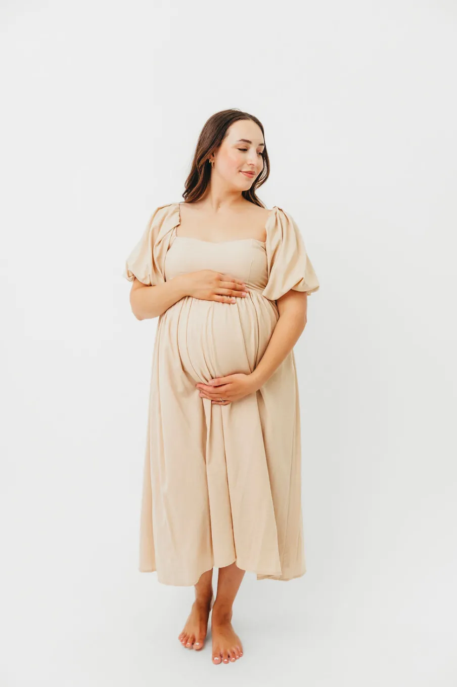 Clearance Worth Collective Hamilton Midi Dress in Taupe - Bump Friendly (S-2XL)