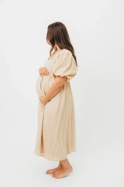Clearance Worth Collective Hamilton Midi Dress in Taupe - Bump Friendly (S-2XL)