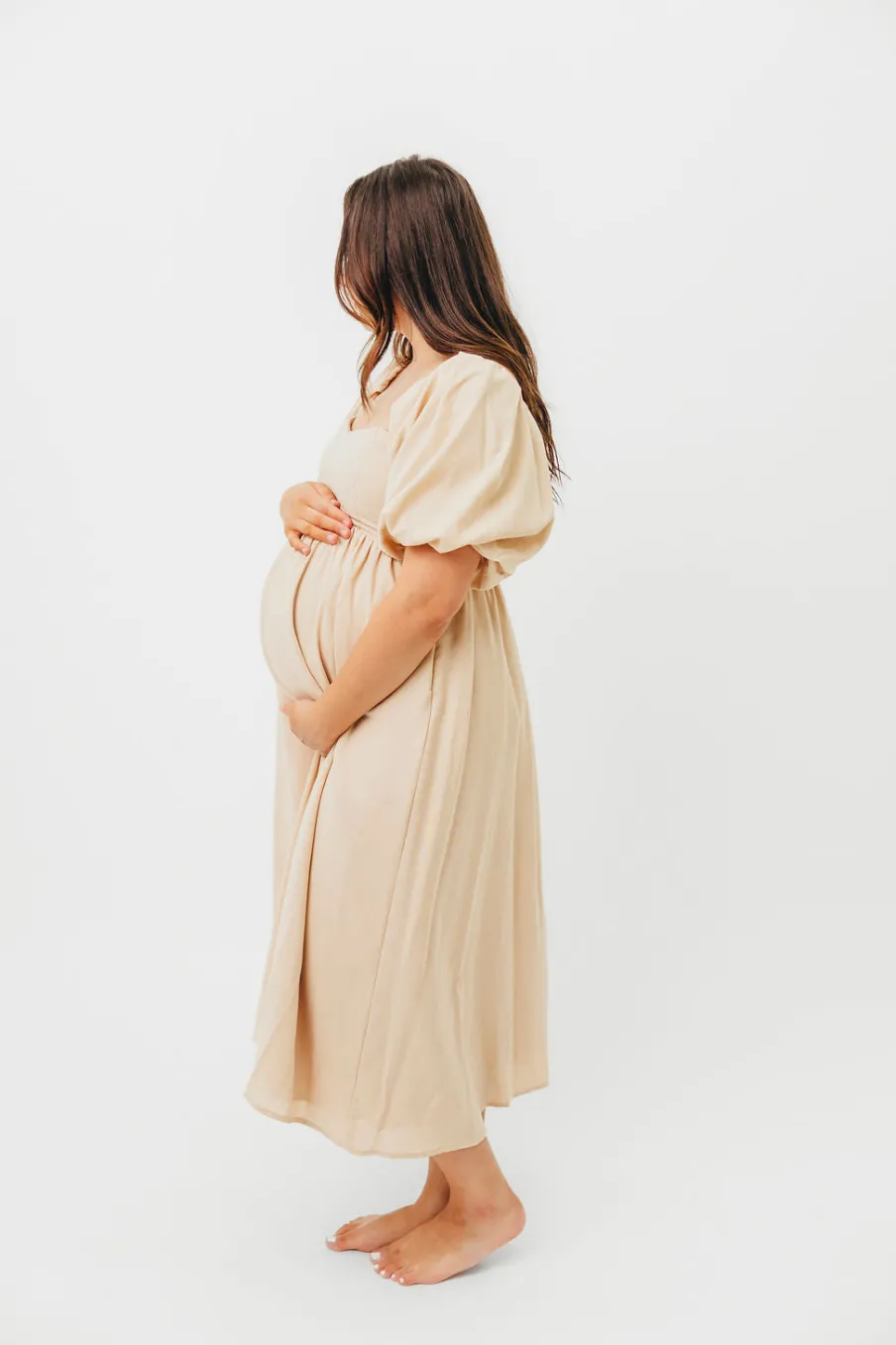 Clearance Worth Collective Hamilton Midi Dress in Taupe - Bump Friendly (S-2XL)