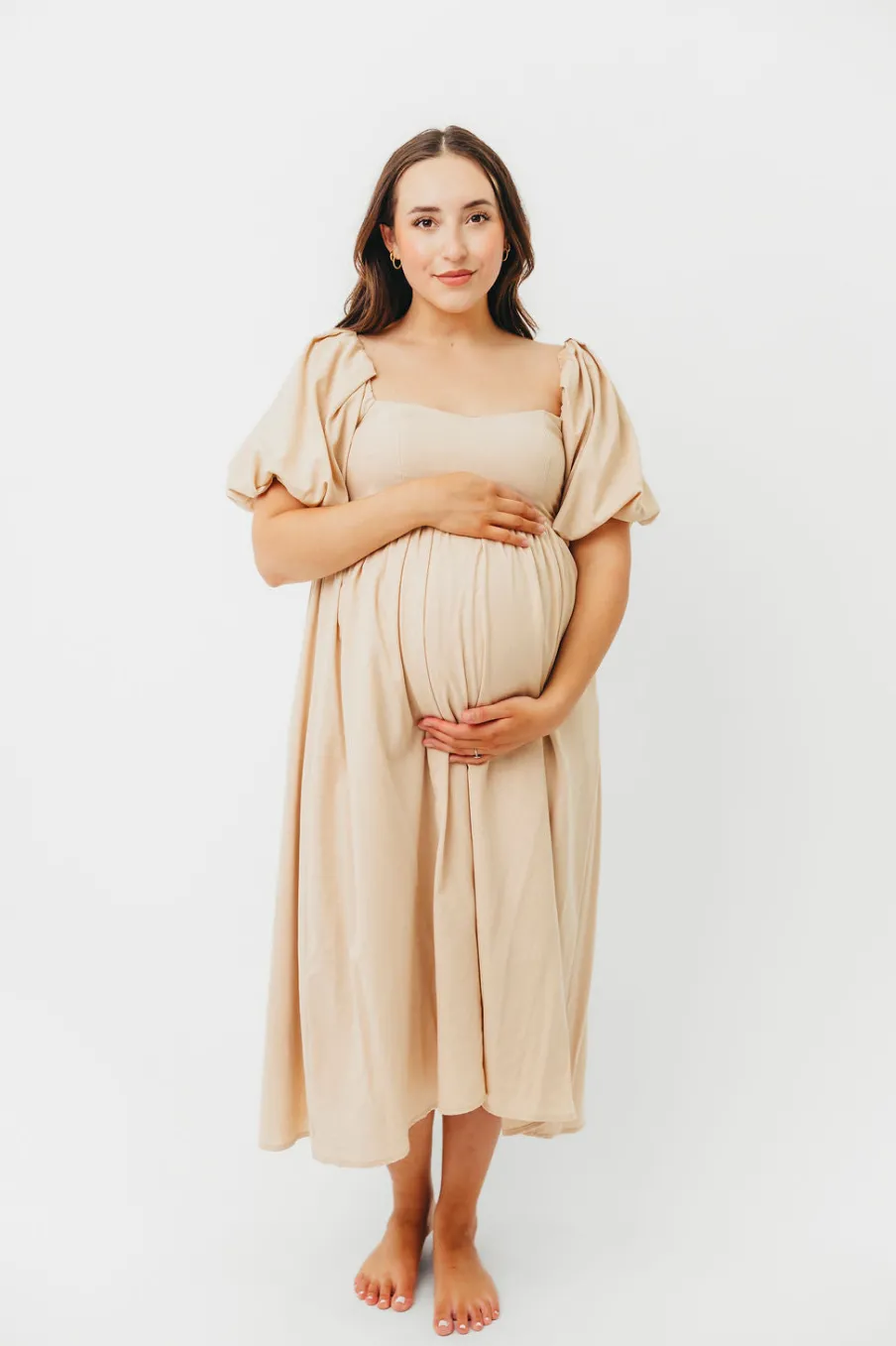 Clearance Worth Collective Hamilton Midi Dress in Taupe - Bump Friendly (S-2XL)