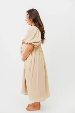 Clearance Worth Collective Hamilton Midi Dress in Taupe - Bump Friendly (S-2XL)
