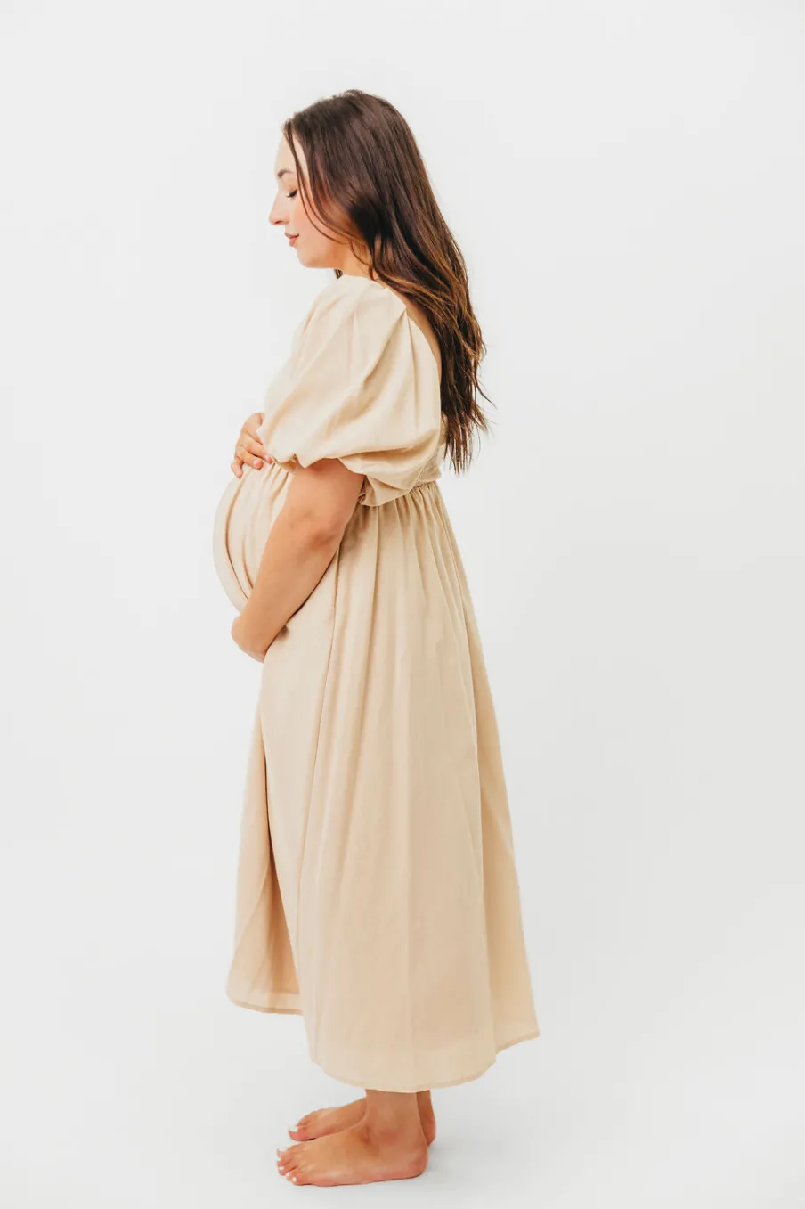 Clearance Worth Collective Hamilton Midi Dress in Taupe - Bump Friendly (S-2XL)