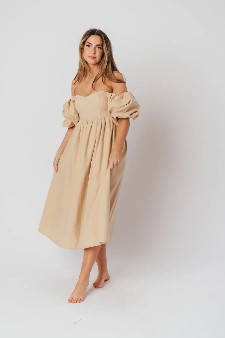 Clearance Worth Collective Hamilton Midi Dress in Taupe - Bump Friendly (S-2XL)