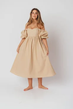 Clearance Worth Collective Hamilton Midi Dress in Taupe - Bump Friendly (S-2XL)