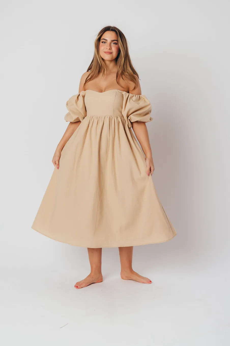 Clearance Worth Collective Hamilton Midi Dress in Taupe - Bump Friendly (S-2XL)