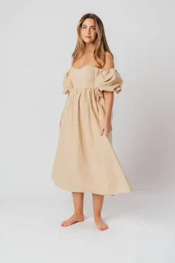 Clearance Worth Collective Hamilton Midi Dress in Taupe - Bump Friendly (S-2XL)