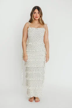 New Worth Collective Harley Maxi Dress in Gray Floral - Bump Friendly