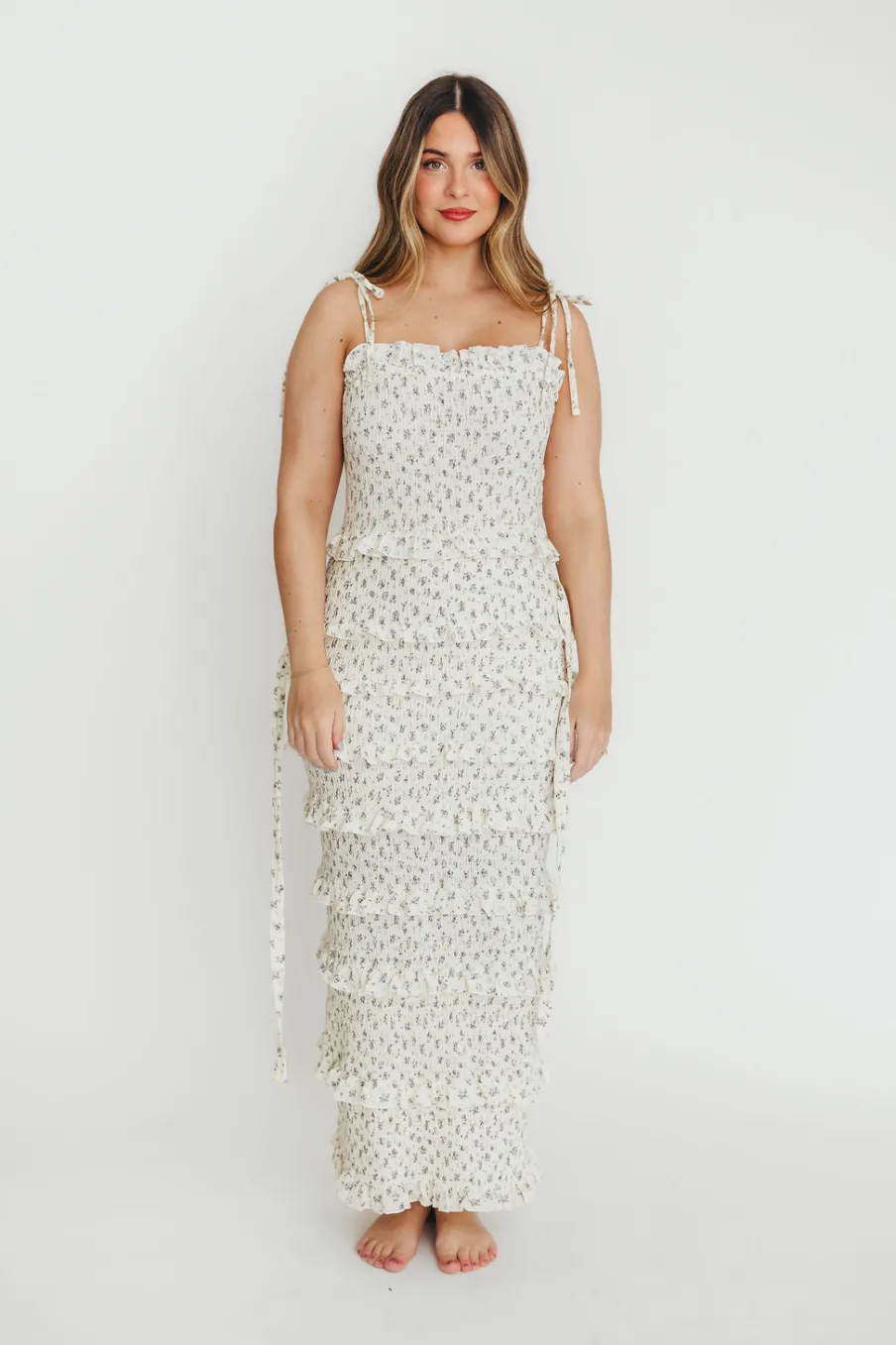 New Worth Collective Harley Maxi Dress in Gray Floral - Bump Friendly
