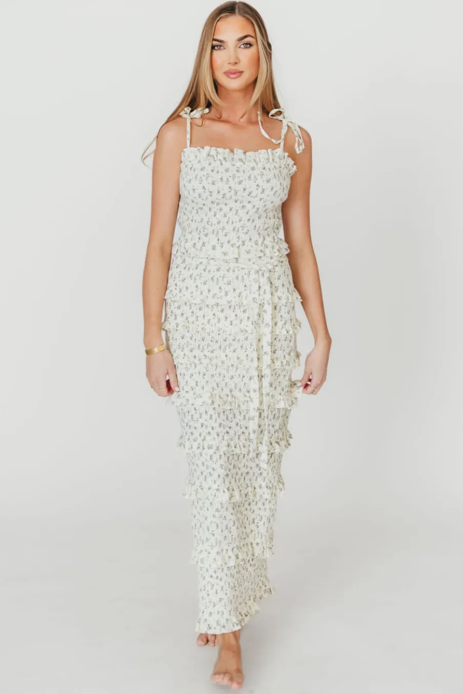New Worth Collective Harley Maxi Dress in Gray Floral - Bump Friendly