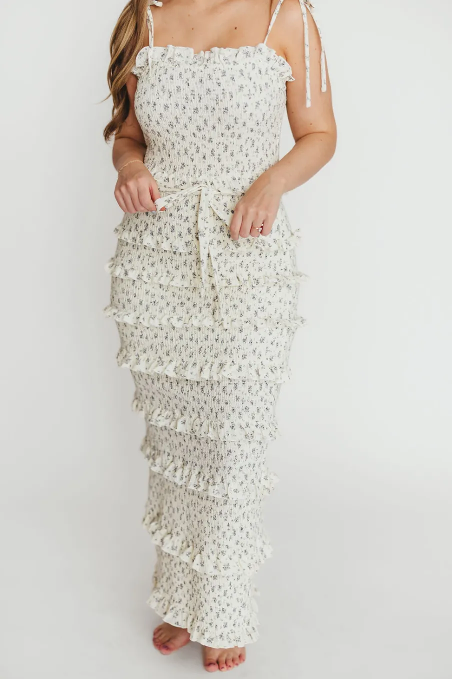 New Worth Collective Harley Maxi Dress in Gray Floral - Bump Friendly