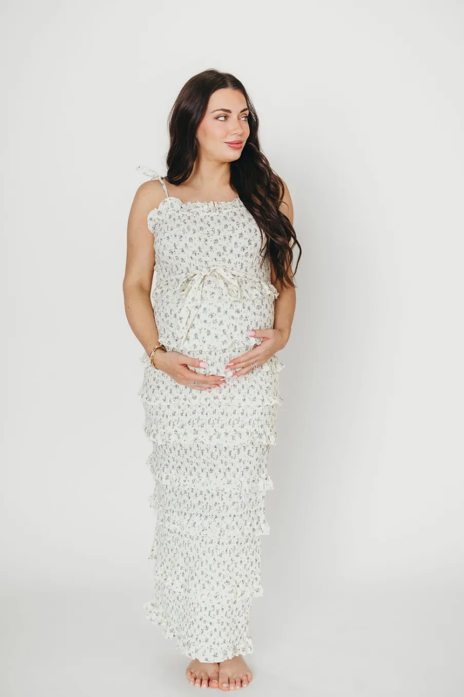 New Worth Collective Harley Maxi Dress in Gray Floral - Bump Friendly