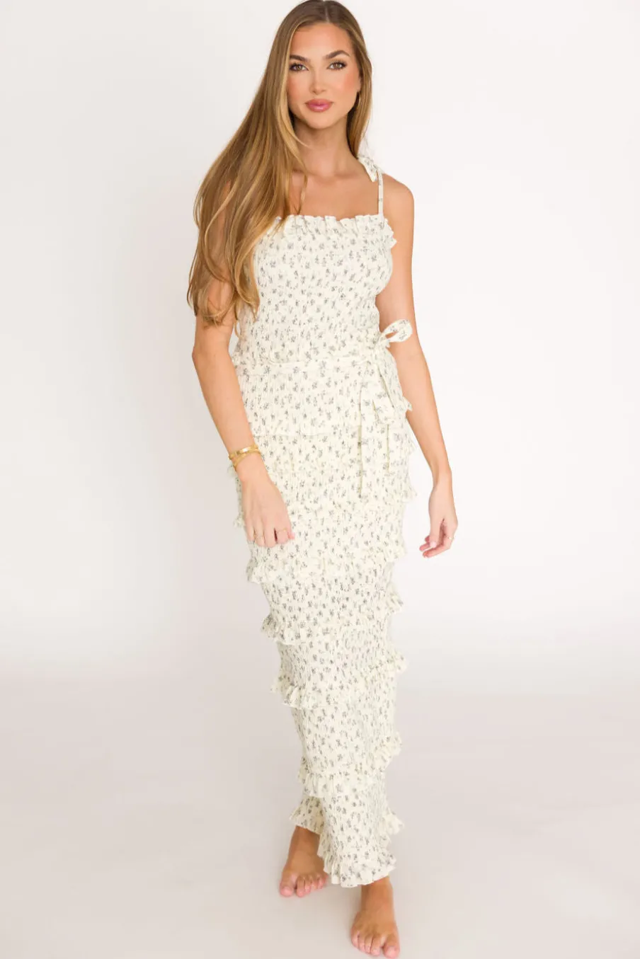 New Worth Collective Harley Maxi Dress in Gray Floral - Bump Friendly