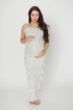 New Worth Collective Harley Maxi Dress in Gray Floral - Bump Friendly