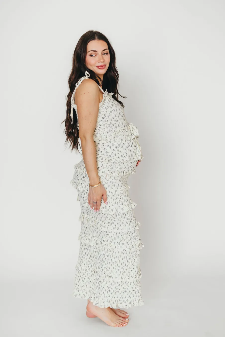 New Worth Collective Harley Maxi Dress in Gray Floral - Bump Friendly
