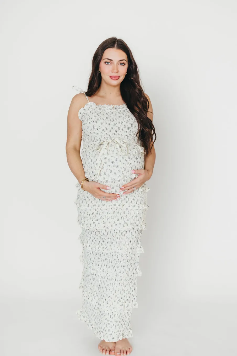 New Worth Collective Harley Maxi Dress in Gray Floral - Bump Friendly