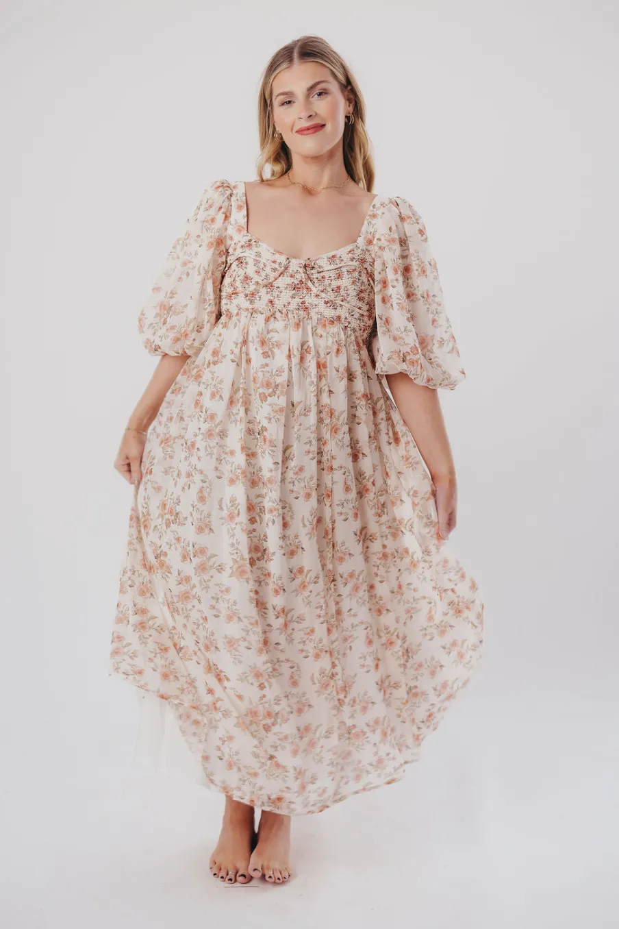 Sale Worth Collective Harlow Maxi Dress in Ivory Floral - Bump Friendly & Inclusive Sizing (