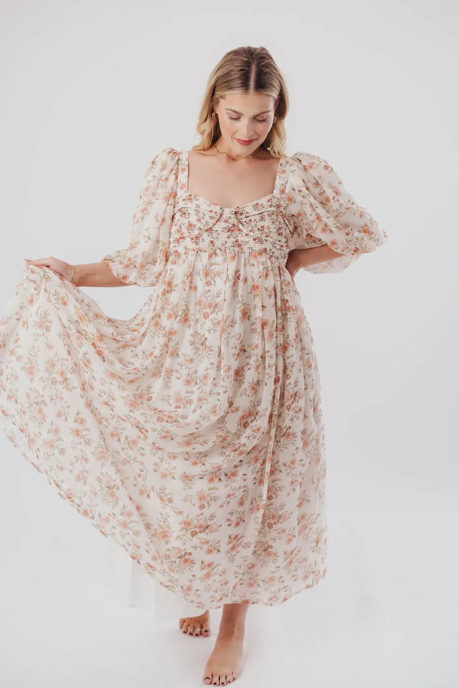Sale Worth Collective Harlow Maxi Dress in Ivory Floral - Bump Friendly & Inclusive Sizing (