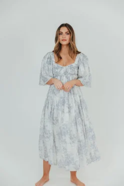 Discount Worth Collective Harlow Maxi Dress in Light Blue Floral - Bump Friendly and Size Inclus
