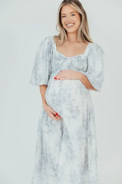 Discount Worth Collective Harlow Maxi Dress in Light Blue Floral - Bump Friendly and Size Inclus