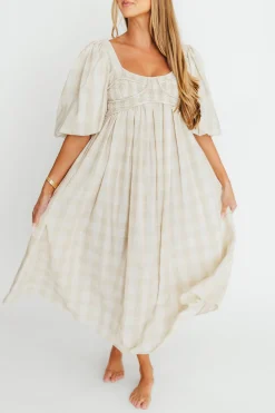 Best Worth Collective Harlow Maxi Dress in Natural Plaid - Bump Friendly (S-3XL)