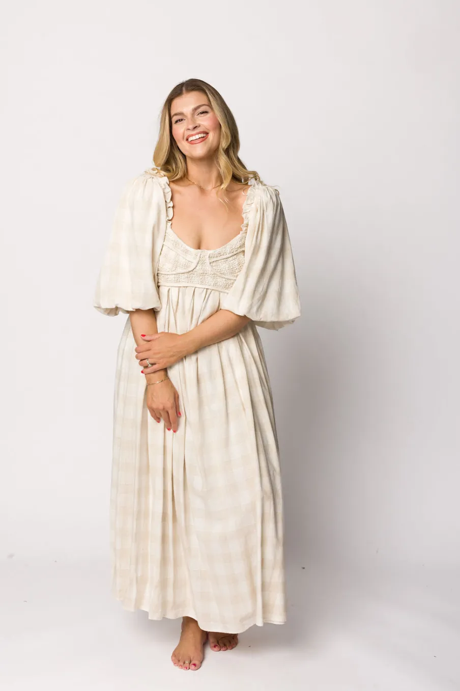 Best Worth Collective Harlow Maxi Dress in Natural Plaid - Bump Friendly (S-3XL)