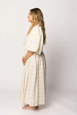 Best Worth Collective Harlow Maxi Dress in Natural Plaid - Bump Friendly (S-3XL)