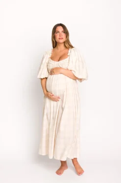 Best Worth Collective Harlow Maxi Dress in Natural Plaid - Bump Friendly (S-3XL)