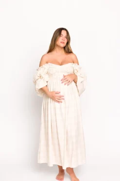 Best Worth Collective Harlow Maxi Dress in Natural Plaid - Bump Friendly (S-3XL)