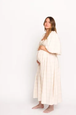 Best Worth Collective Harlow Maxi Dress in Natural Plaid - Bump Friendly (S-3XL)